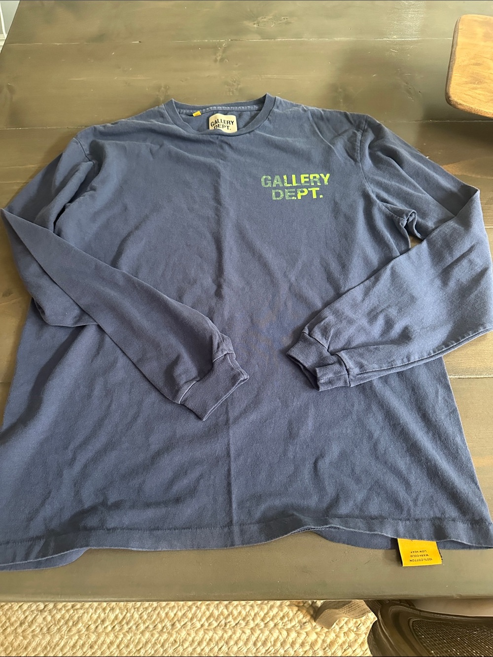 Gallery Dept Navy Long Sleeve Tee with Green Chest Logo